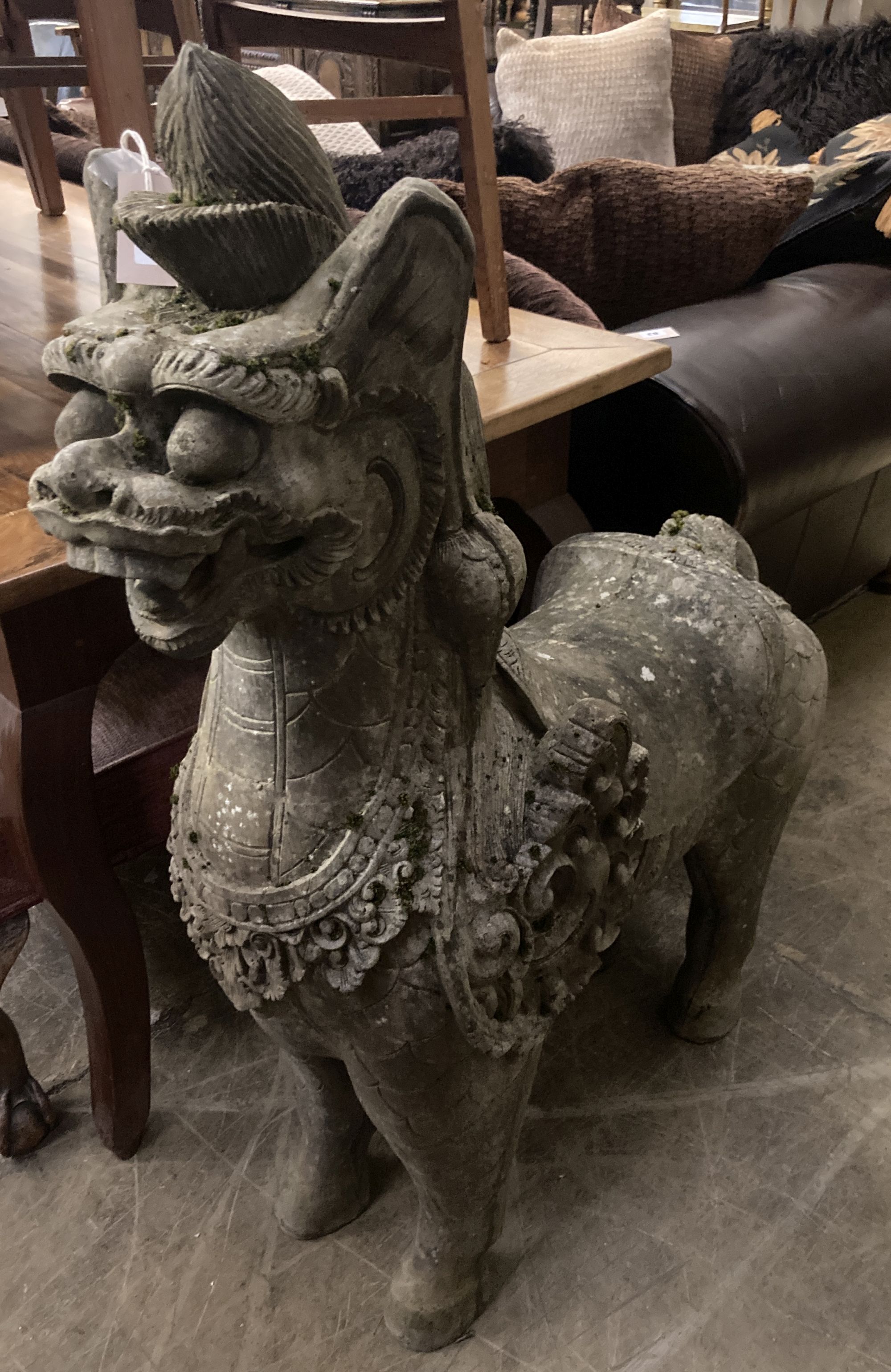 A carved wood statue of dog of fo, width 80cm, height 112cm